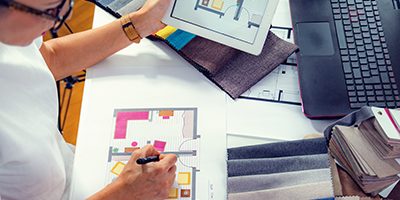 Architect, interior designer, looking at samples