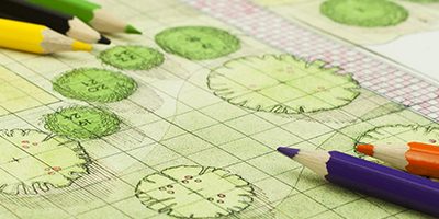 Landscape map drawing with colored pencils